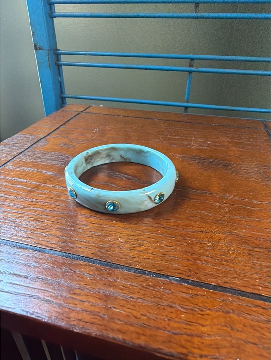 Jewelry - Marbled Blue Acrylic Bangle Bracelet with Turquoise Accents